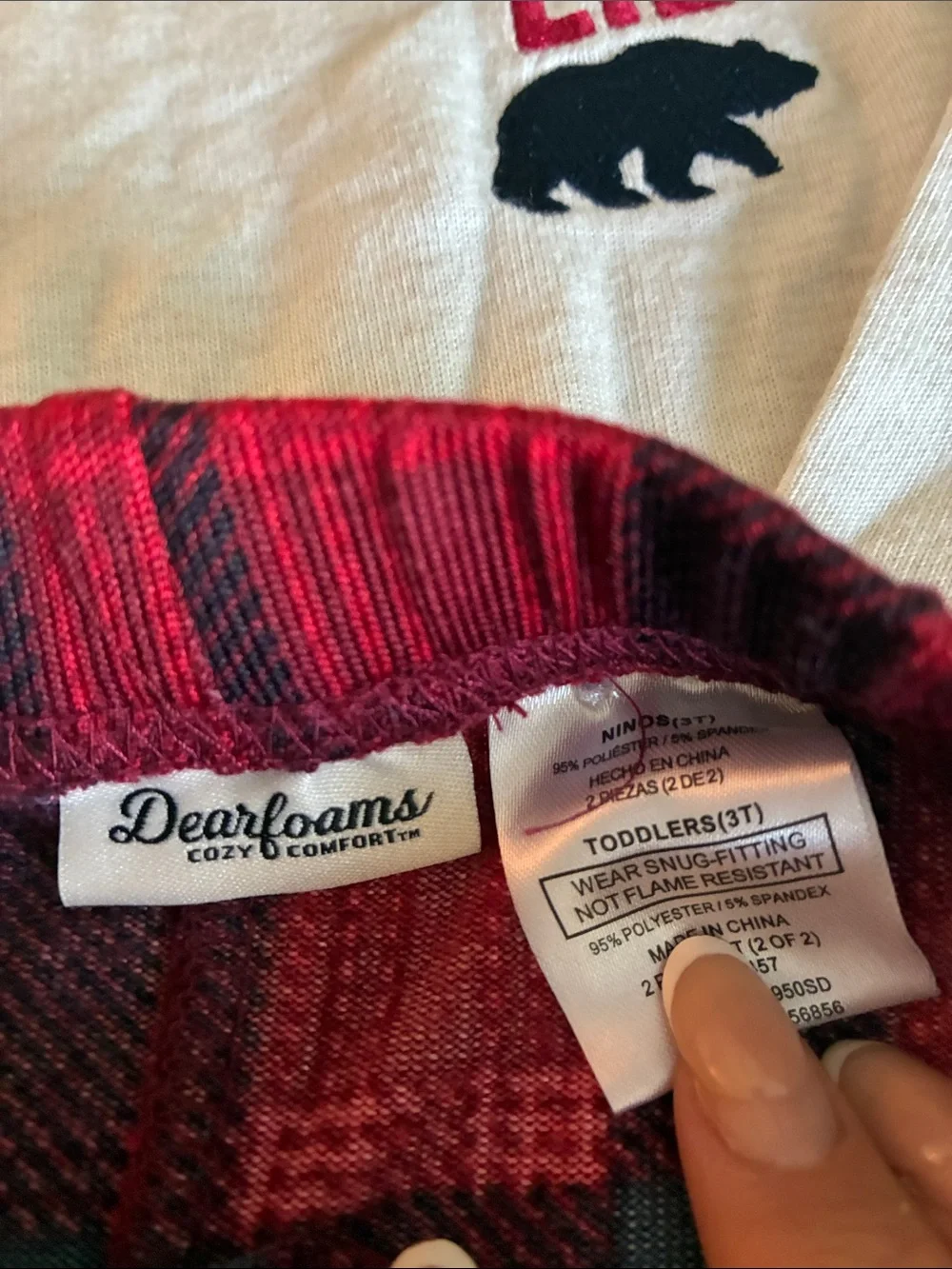 dearfoams Cream & Red Plaid Kids Two-Piece Pajama Set